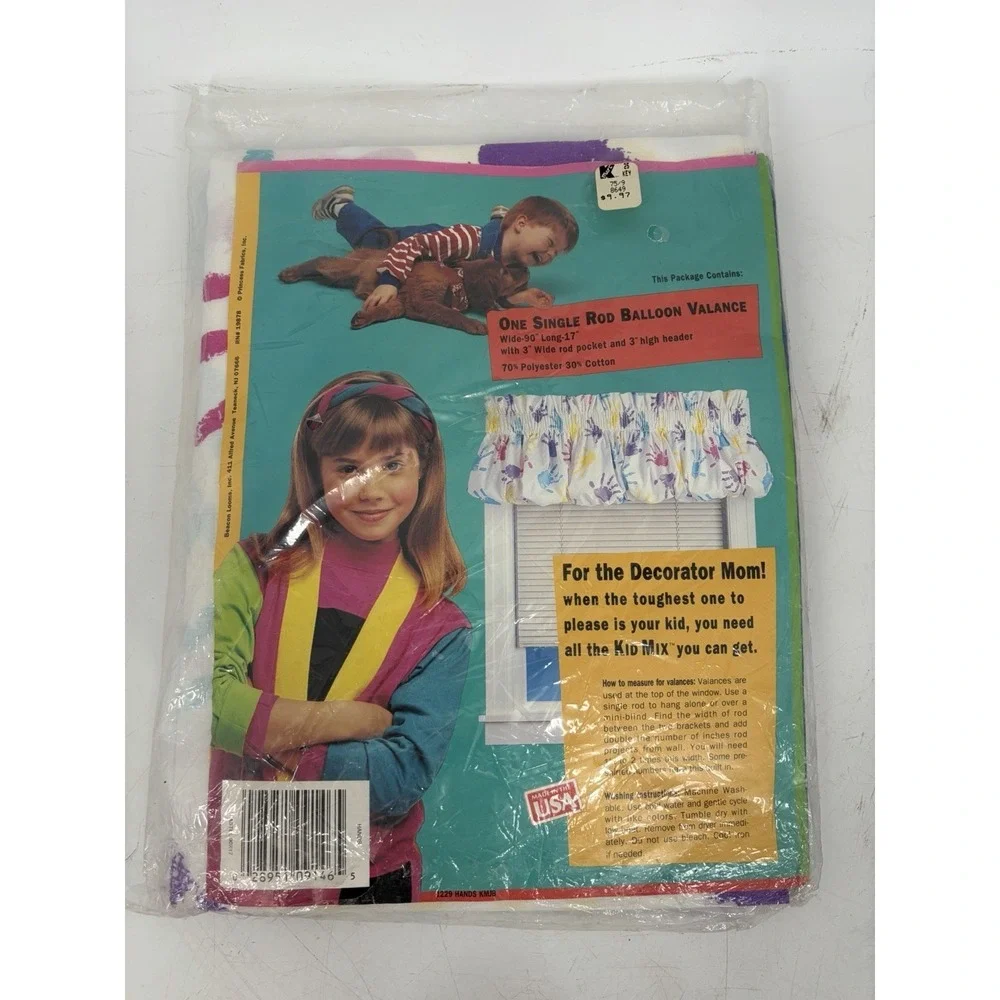 Vintage 90s Kid Mix Handprint Balloon Valance 90x17 NOS Kmart Beacon Looms USA